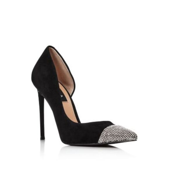 AQUA Shoes - AQUA Womens Black D Orsay Lexi Pointed Toe Stiletto Slip On Leather Pumps 9.5 M